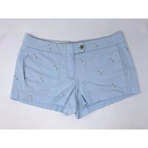 J Crew Light Blue Swan Embroidered Flat Front‎ Women's Chino Shorts Size 10